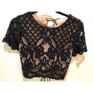 Lace open back crop top